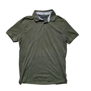 Tommy Hilfiger Polo Shirt Men L Olive Green Stretch Regular Fit Casual